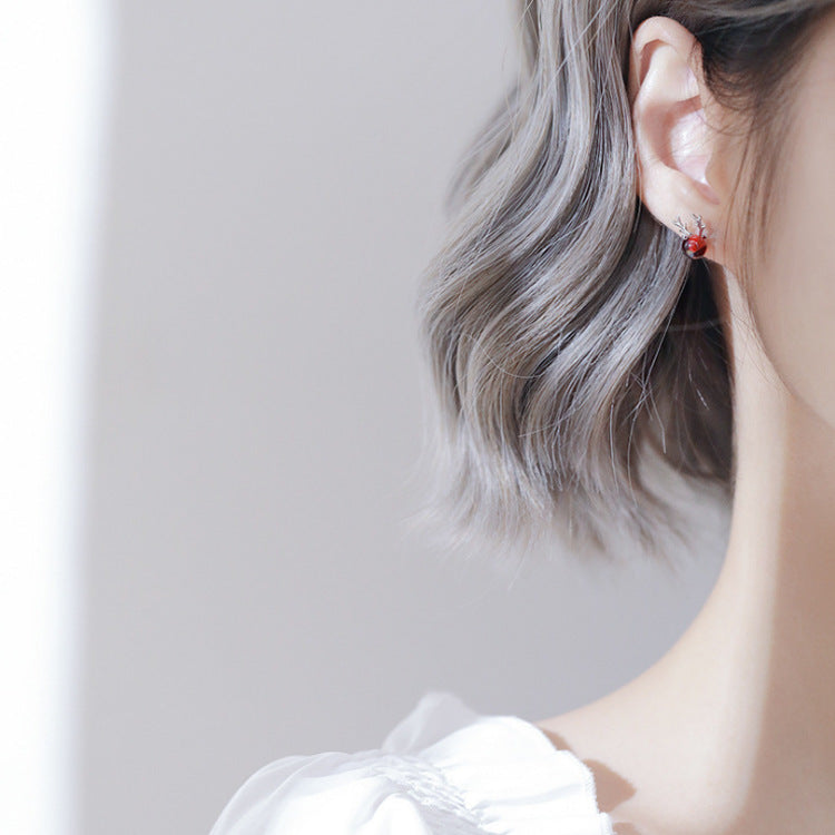 Fresh Style Deer, Garnet Christmas Earrings