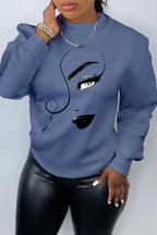 Printed Long Sleeve Casual Loose Crew Neck Sweater