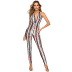 Colorful Striped Sequin Backless Bodysuit