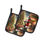 Greyhound and Santa Claus Pair of Pot Holders