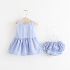 Summer Girls' Cotton Striped Dress and Shorts Set
