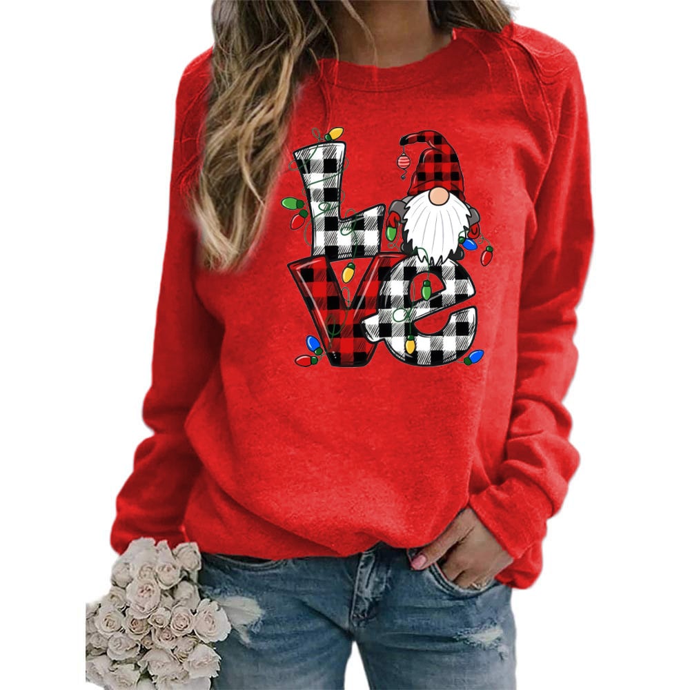 Plaid Love Printed Long Sleeve Santa Claus Sweater Coat