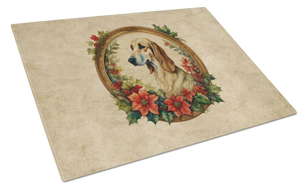 Saluki Christmas Flowers Glass Cutting Board