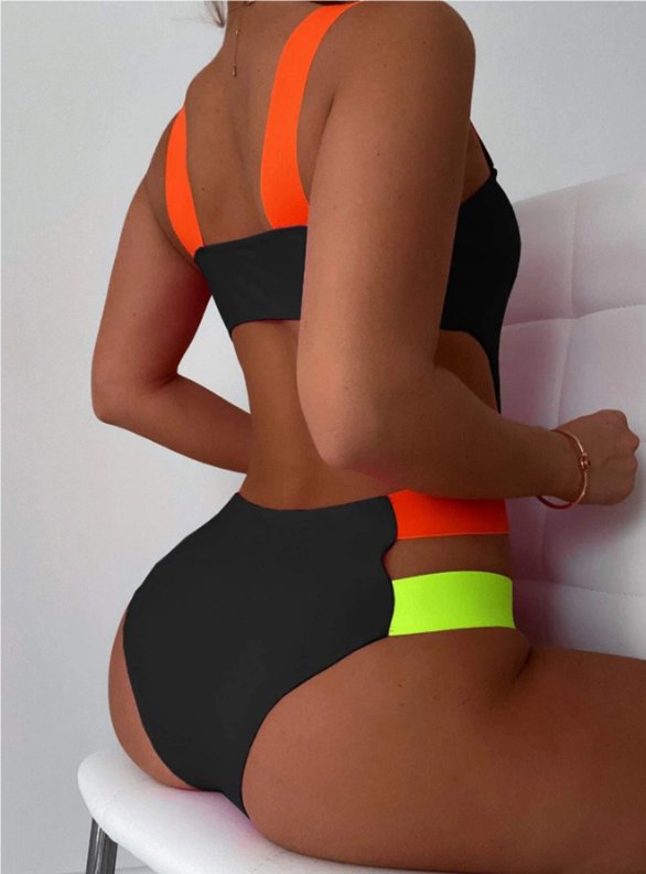 Women's Color Board Strap Sexy One-Piece Swimsuit
