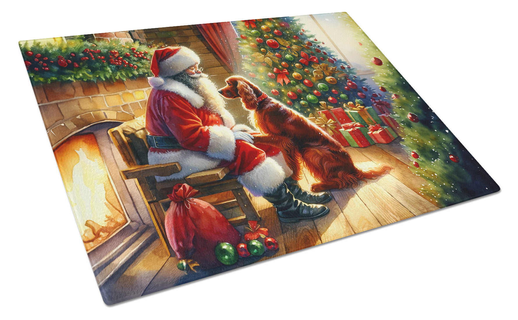 Irish Setter and Santa Claus Glass Cutting Board