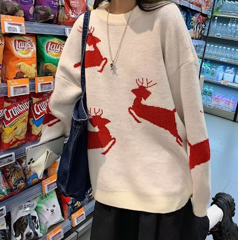 New Jacquard Christmas Loose Knit Sweater