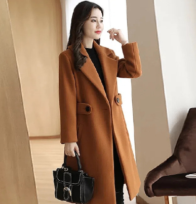 Mid-Length Women's Woolen Coat