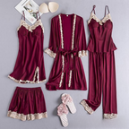 KF Women's Spring Autumn Lace Nightgown Set with Removable Pads
