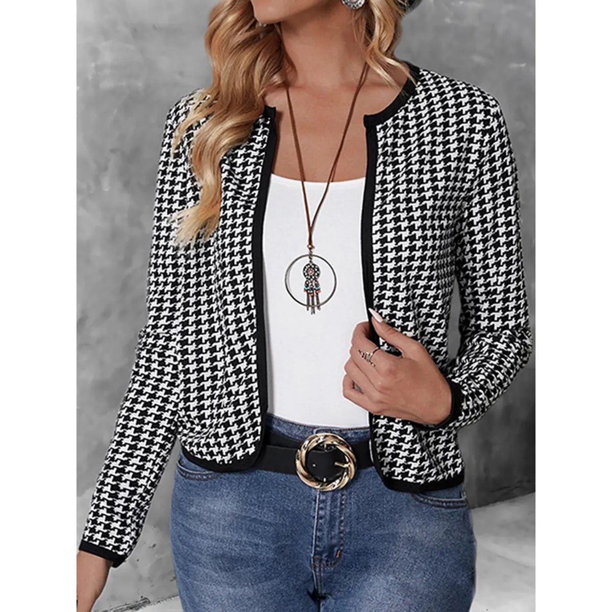 Houndstooth Long Sleeve Cardigan