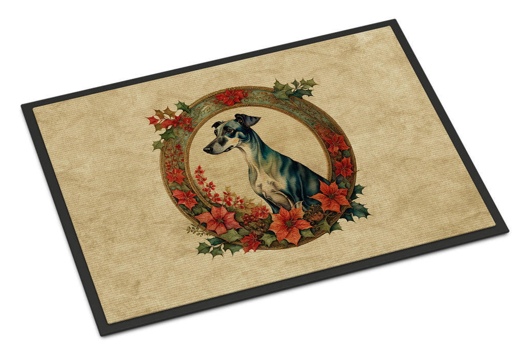 Greyhound Christmas Flowers Doormat