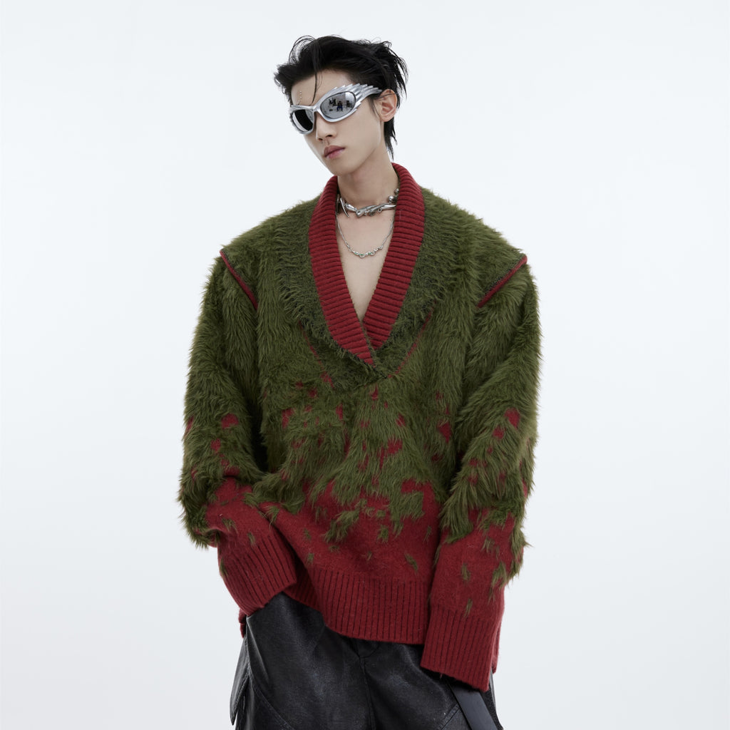 Gradient V-neck Plush Sweater for Christmas Atmosphere