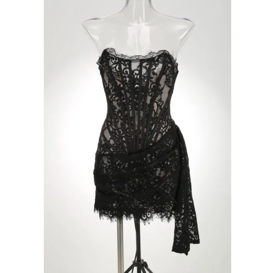 Lace See-through Tube Top Dress