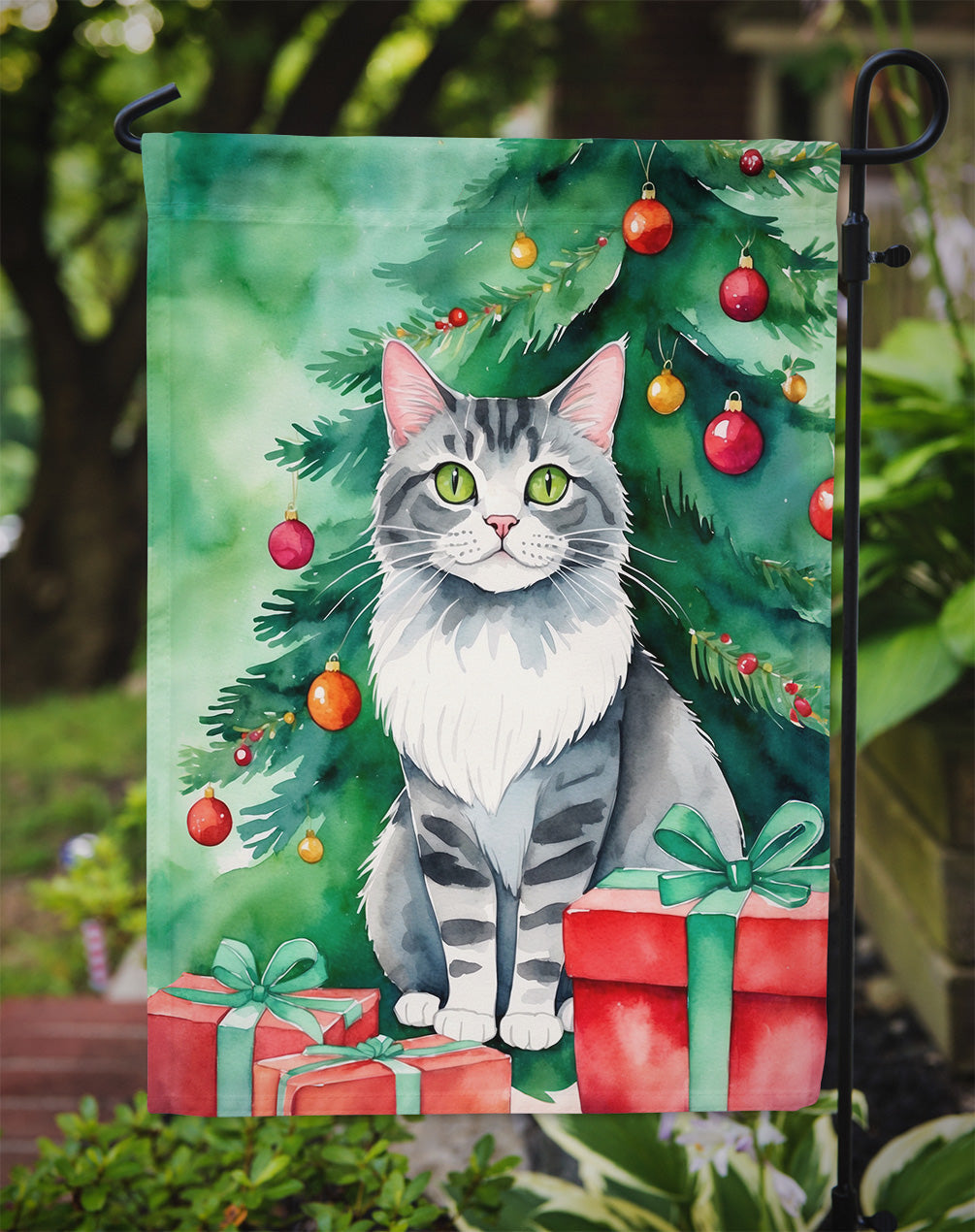 Foldex Exotic Fold Cat By the Christmas Tree Garden Flag