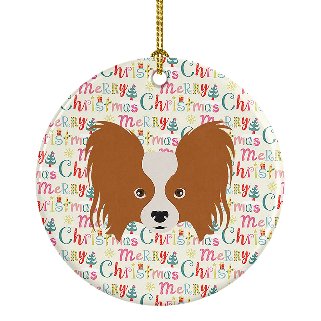 Papillon Merry Christmas Ceramic Ornament