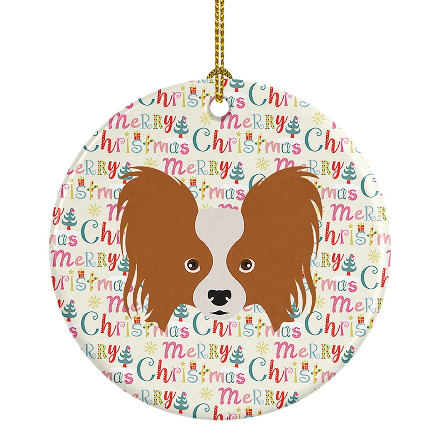 Papillon Merry Christmas Ceramic Ornament