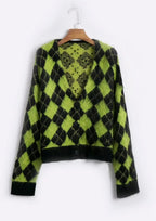 Oversized Fluffy Green Plaid Cardigan for Women