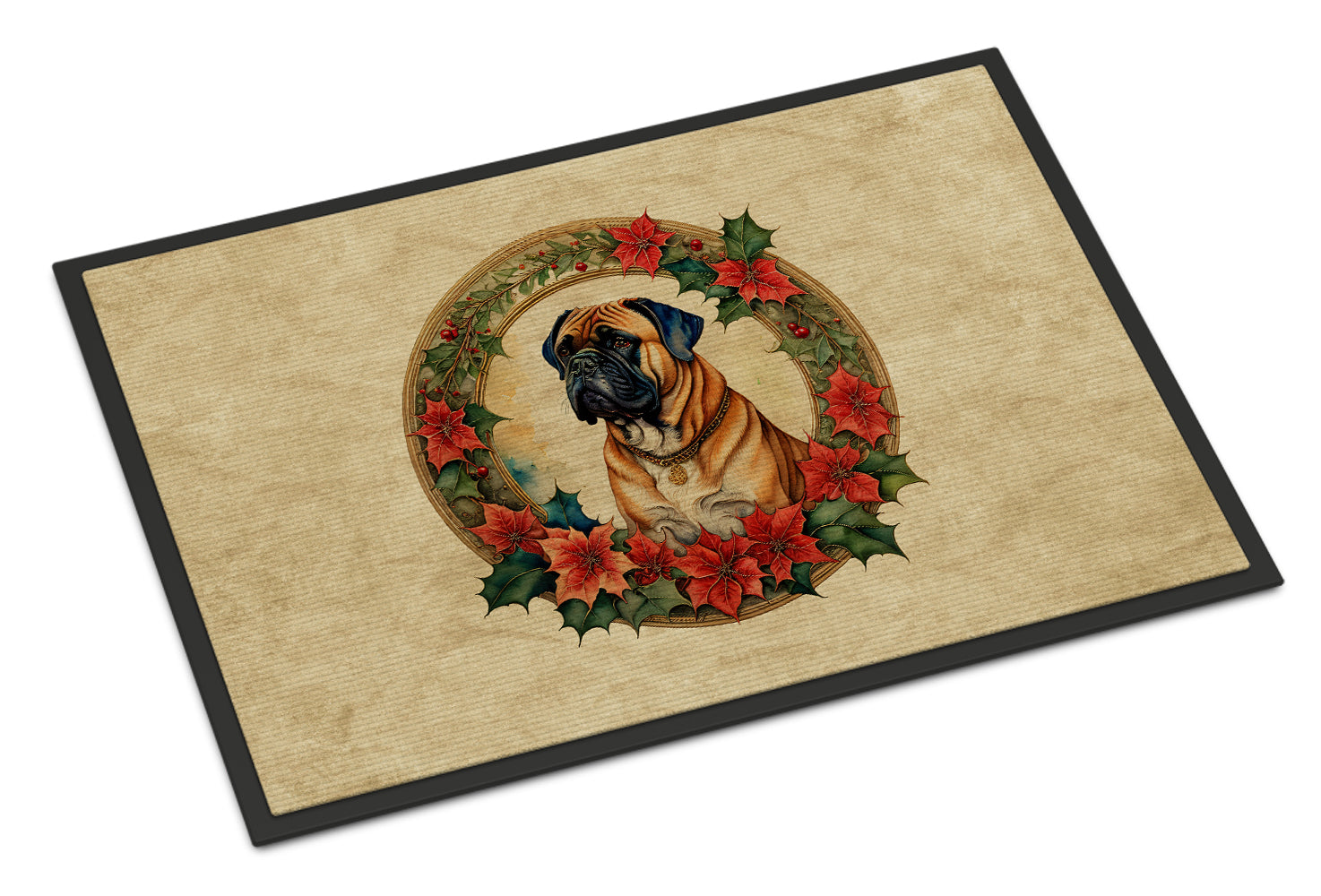 Bullmastiff Christmas Flowers Doormat