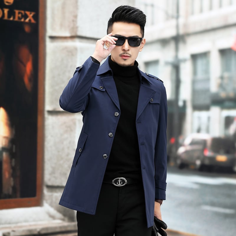 Men's Mid Length Autumn Windbreaker - Business Casual Plus Size