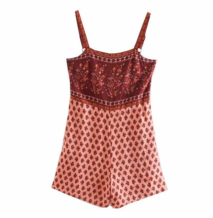 Summer Paisley Floral Print Bodysuit Jumpsuit for Women