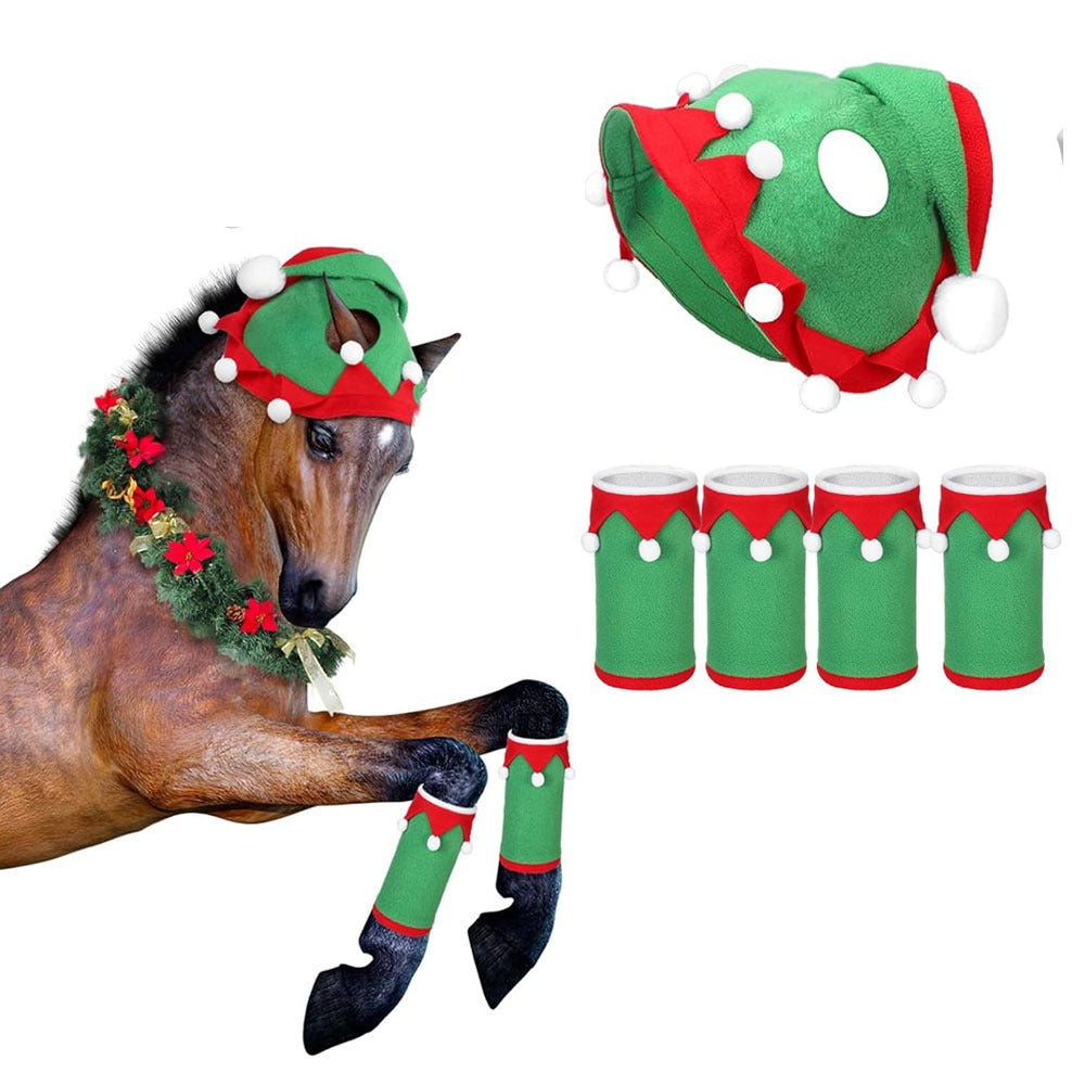 Christmas Horse Hat and Leg Warmer Set | Embroidered Cap