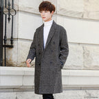 Chic Men's Plaid Double Breasted Wool Blend Coat