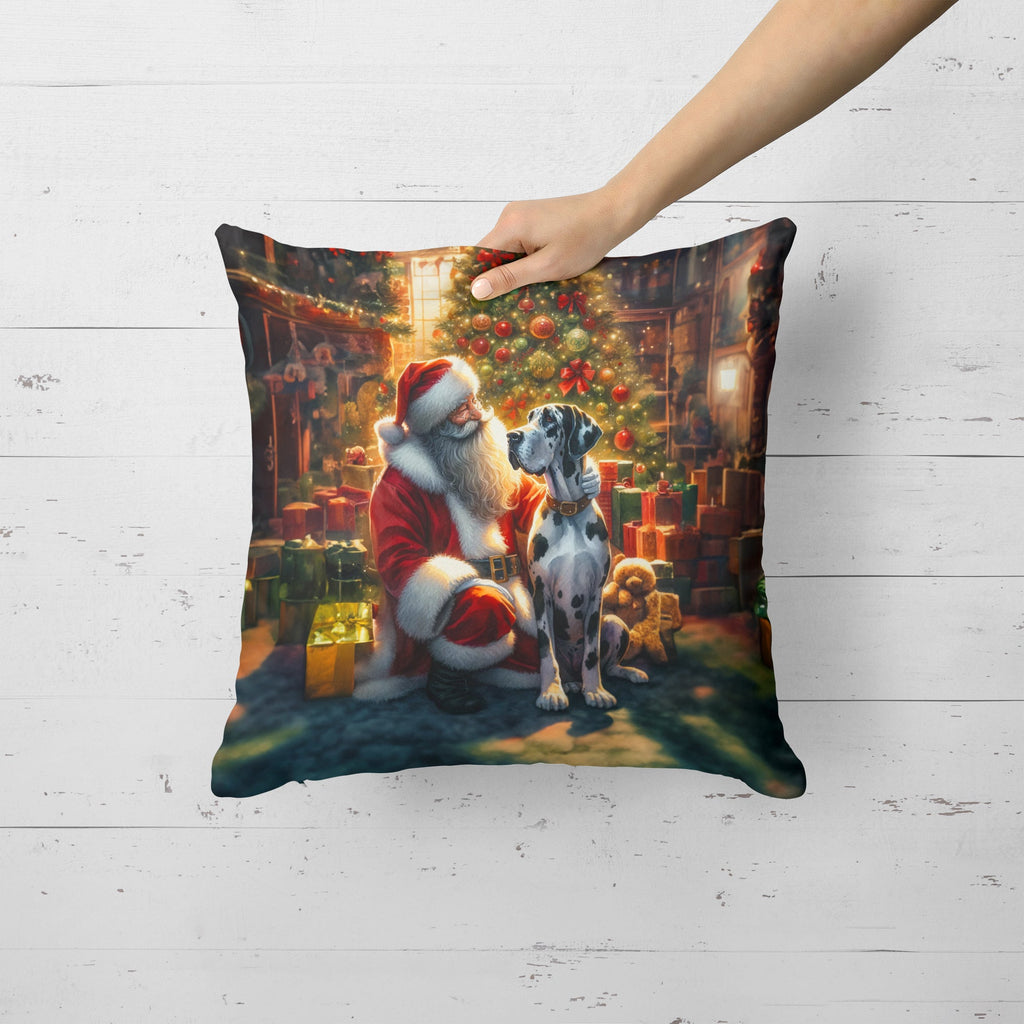 Great Dane and Santa Claus Throw Pillow