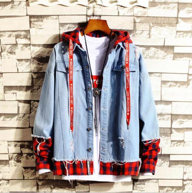 Retro Denim Jacket for Men with Letter Print Design