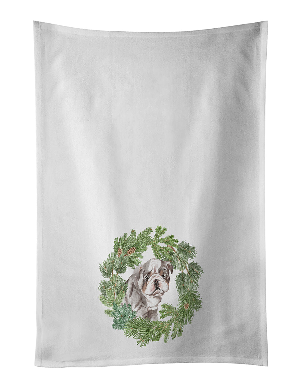 Bulldog Lilac Puppy Christmas Wreath Kitchen Towel Set of 2