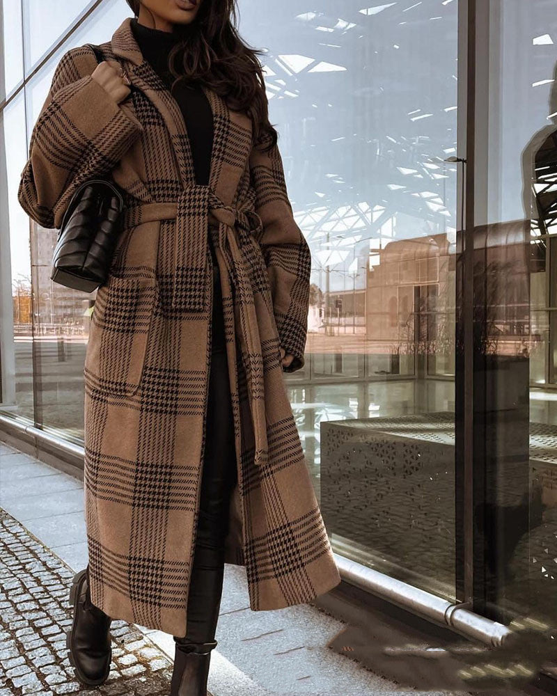 New Plaid Long Coat in European and American Style
