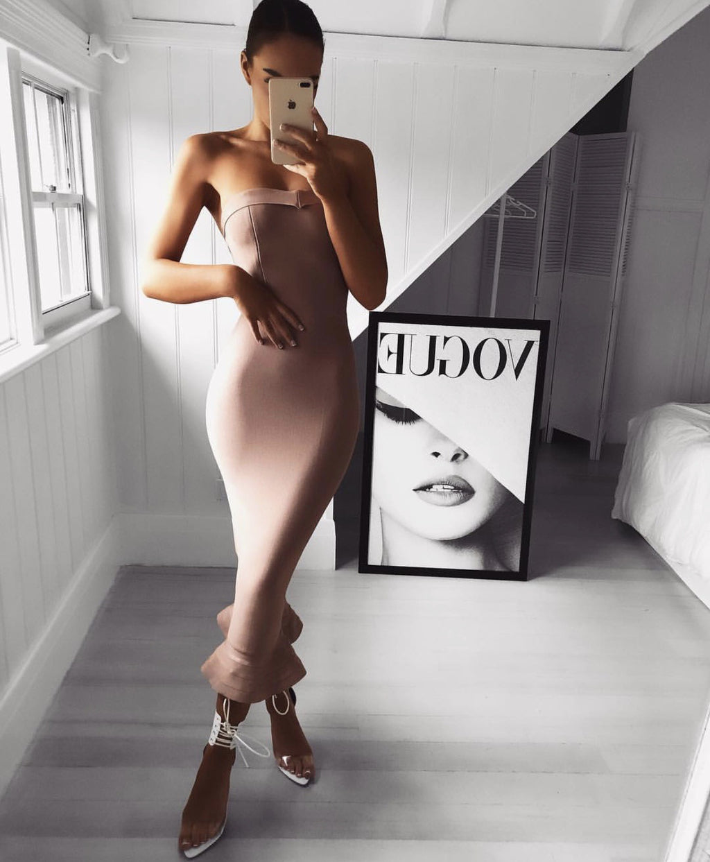 Strap Dress with Mermaid Hem and Bustier Design