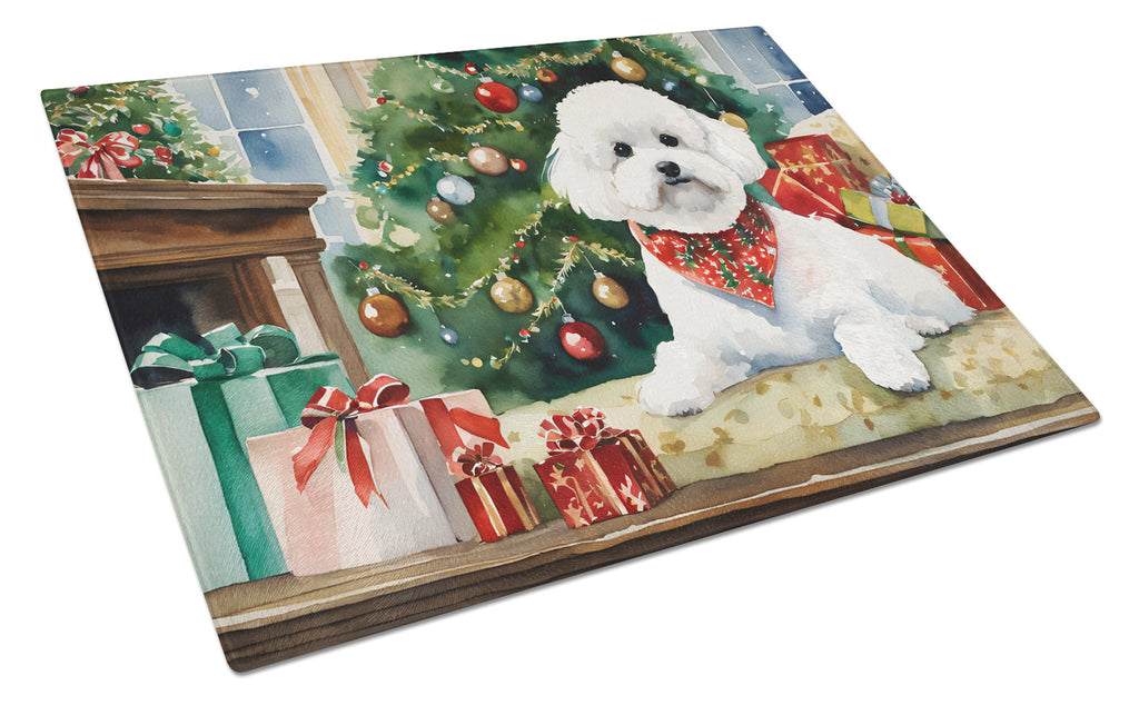 Bichon Frise Cozy Christmas Glass Cutting Board