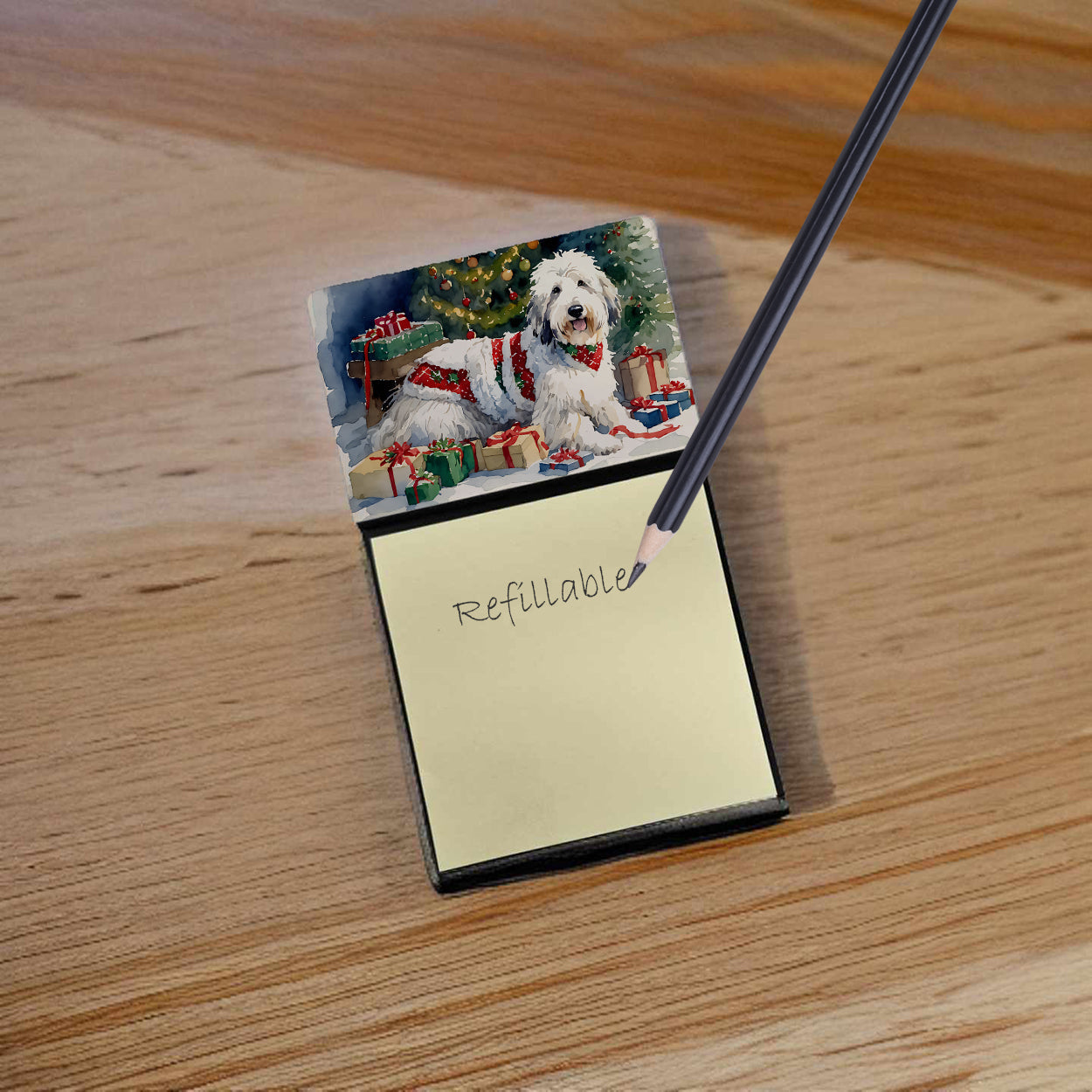 Old English Sheepdog Cozy Christmas Sticky Note Holder