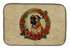Bullmastiff Christmas Flowers Dish Drying Mat