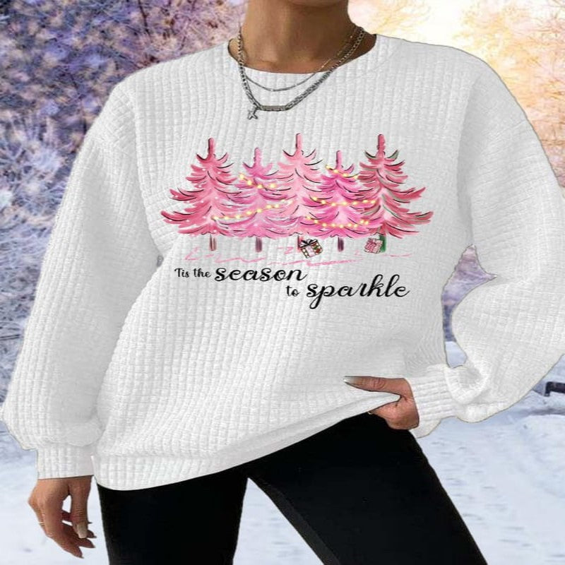 3D Printed Waffle Crew Neck Sweater for Women