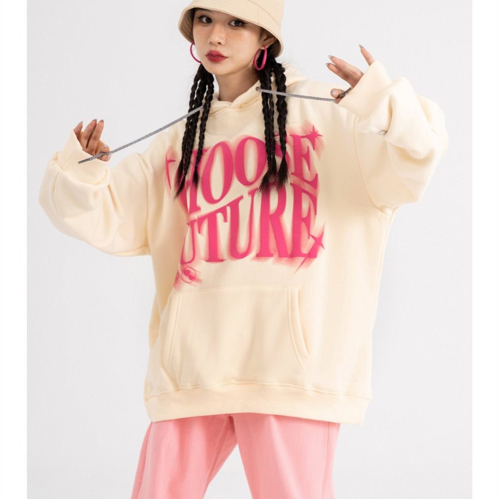 Hooded Sweater with Foaming Letter for Couples