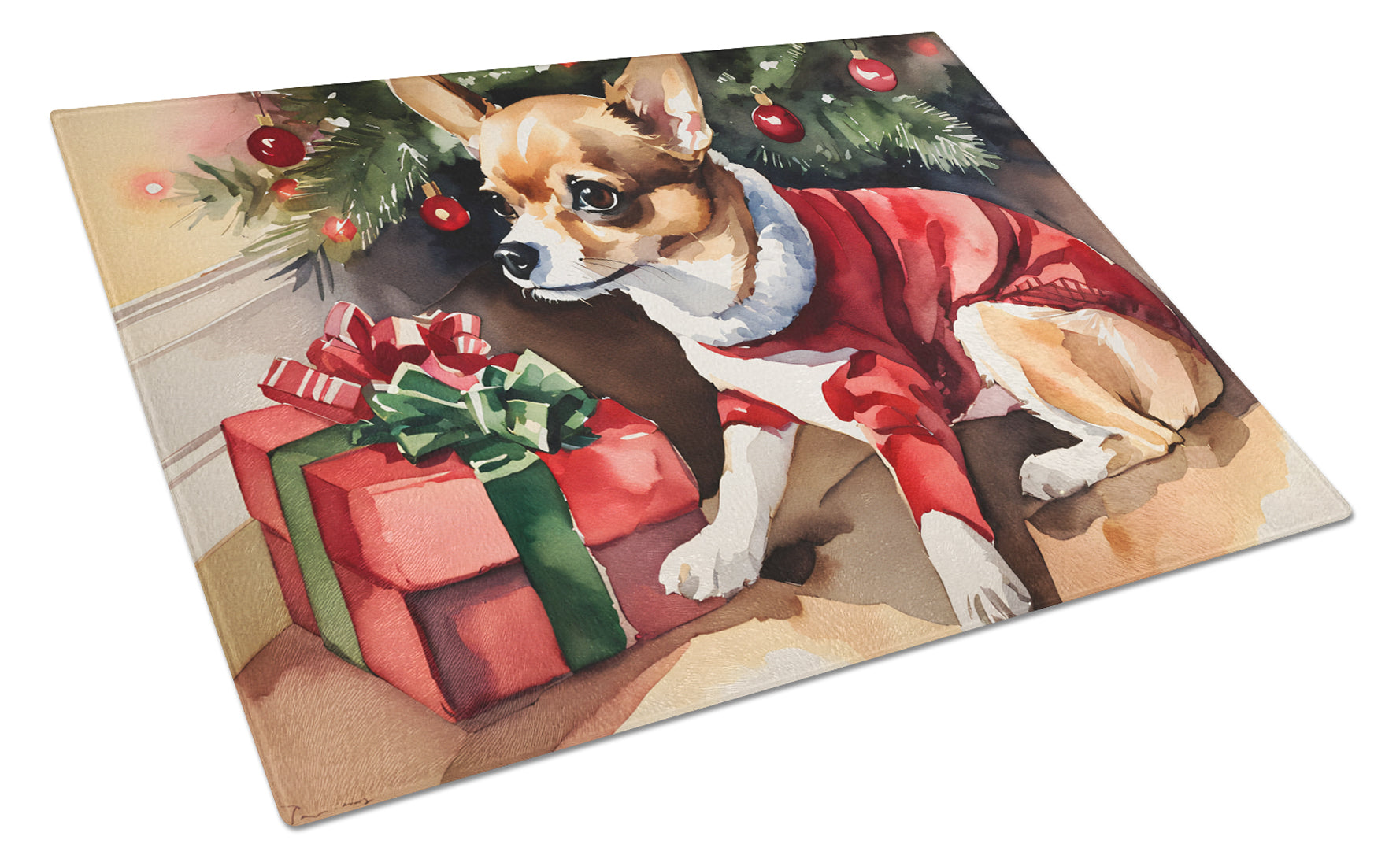 Chihuahua Cozy Christmas Glass Cutting Board