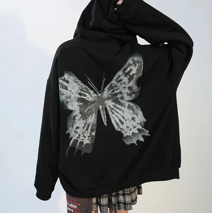 Women's Hooded Zipper Butterfly Alphabet Sweater