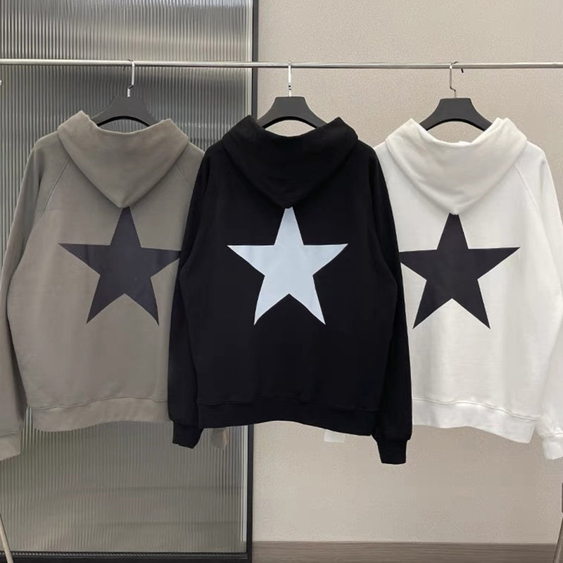 Y2K Aesthetic Star Print Hooded Sweatshirt for Men | Streetwear