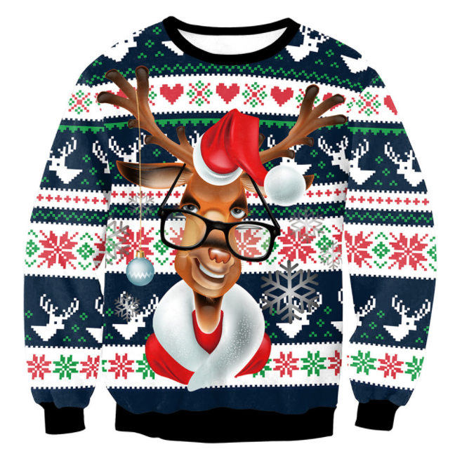Mixed Color Elk Christmas Long Sleeve Sweater Coat