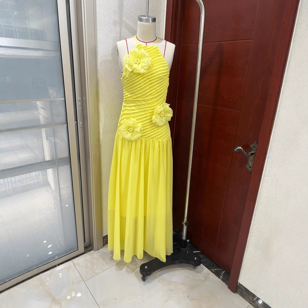 Embroidered Yellow Camisole Maxi Dress