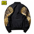 Men's Spring Hip Hop Gold Wings Embroidered Bomber Jacket