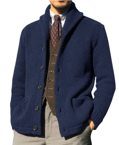 Men's Euro American Solid Long Sleeve Knitted Cardigan