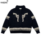 Vintage Printed Zipper Cardigan Sweater for Men