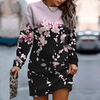 Casual Long Loose Sweater with European Print Design