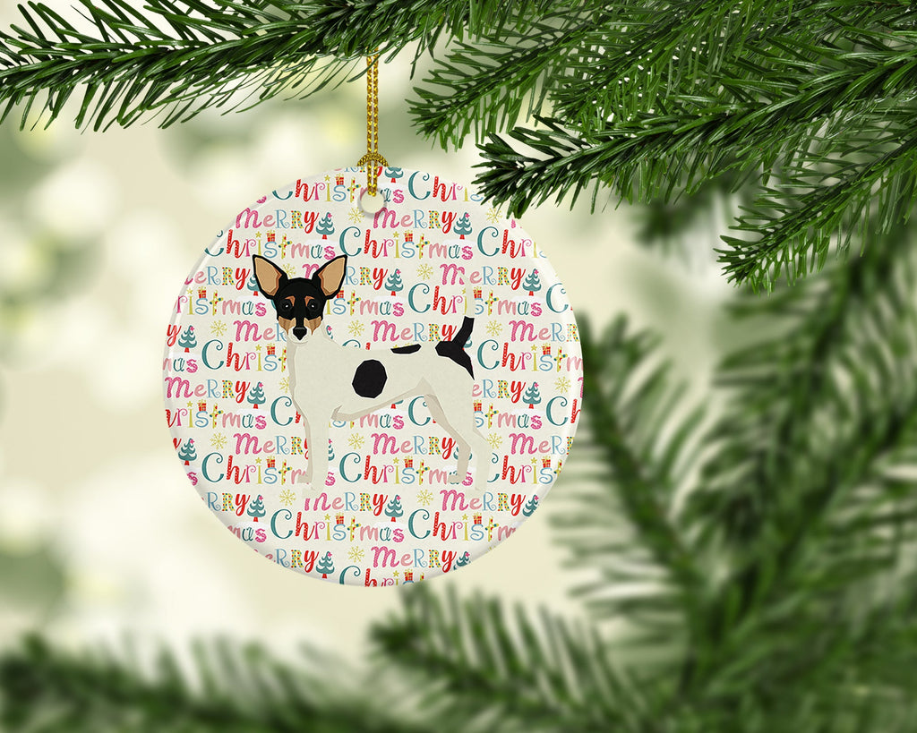 Toy Fox Terrier Merry Christmas Ceramic Ornament