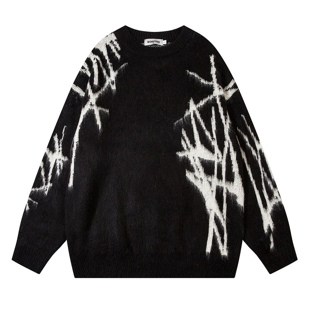 Men's Hip Hop Graffiti Embroidered Crew Neck Sweater