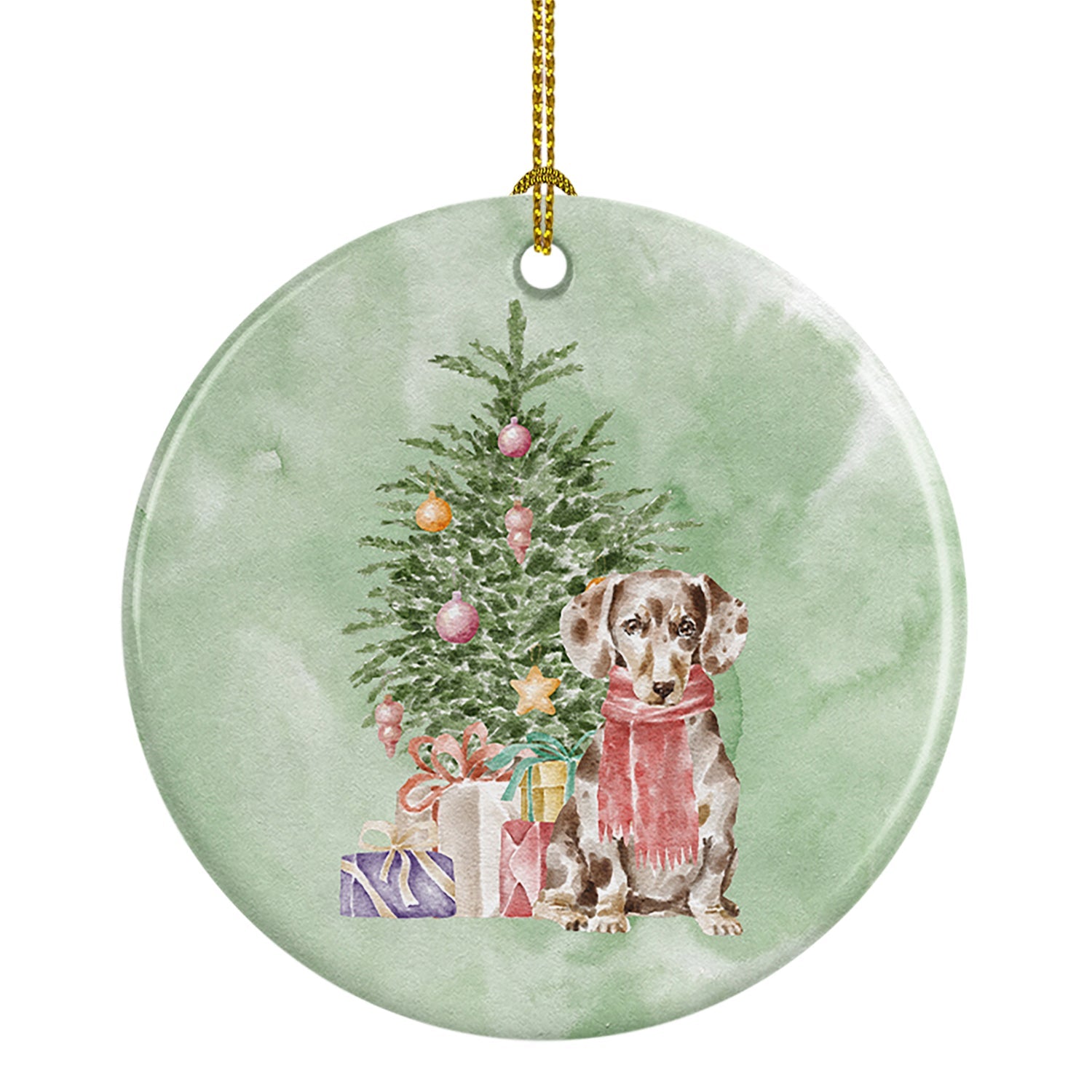 Dachshund Chocolate Piebald Dapple Christmas Presents and Tree Ceramic Ornament