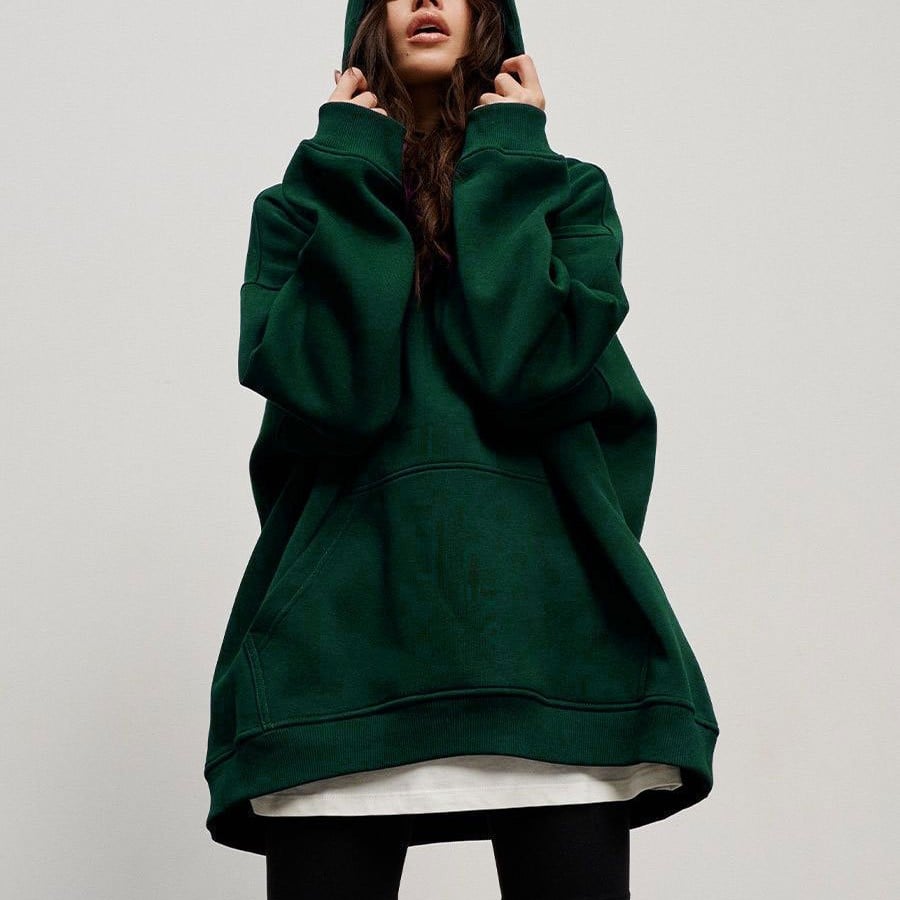 Boyfriend Style Hooded Polar Fleece Sweater with Pockets