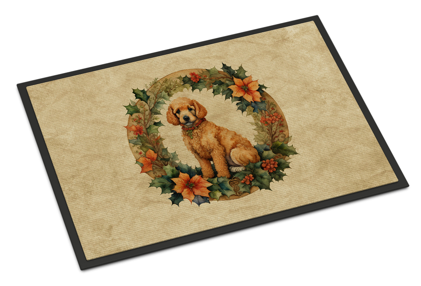 Poodle Christmas Flowers Doormat