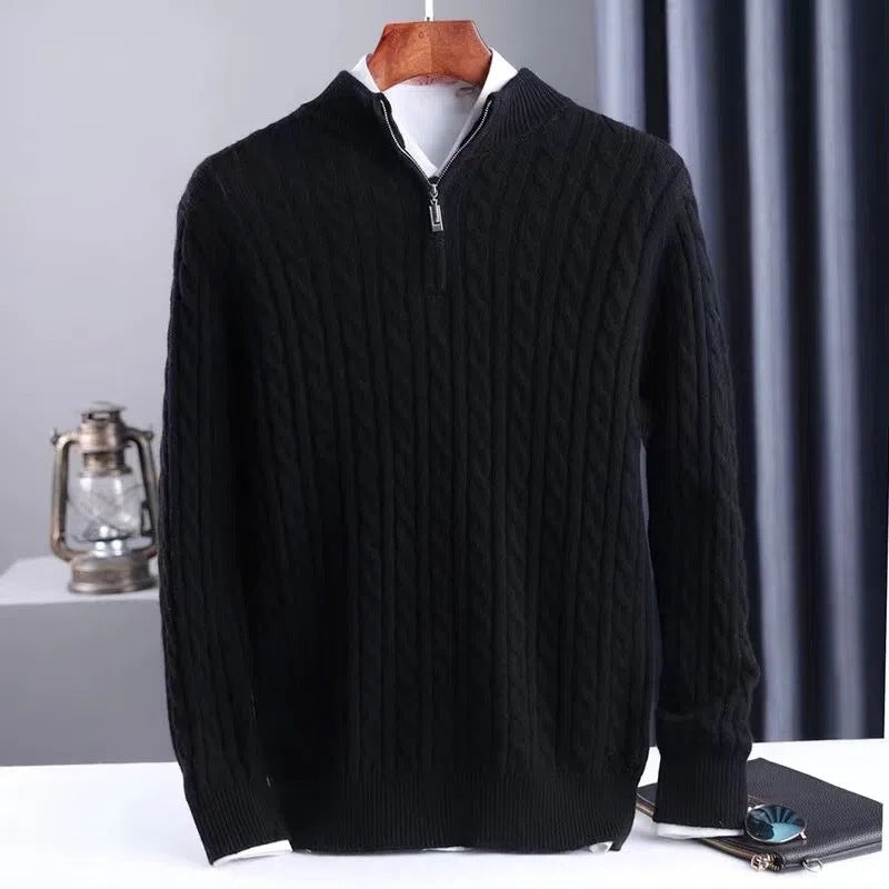 Men's Warm High Collar Zipper Twist Sweater Top